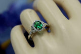 2.2ct Oval Cut Green Emerald Engagement Ring Halo Floral 14k White Gold Finish