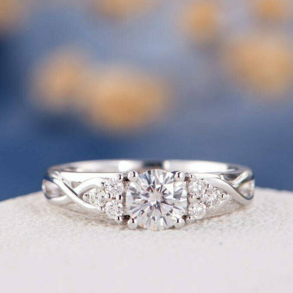 1.2ct Round Cut Diamond Engagement Ring 14k White Gold Finish Infinity Solitaire