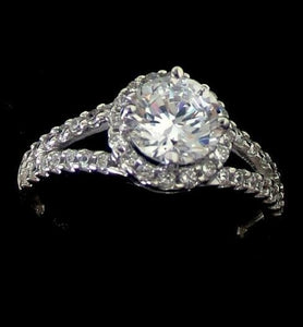 3Ct Round Cut Diamond Halo Split Shank Engagement Ring 18K White Gold Finish