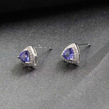 1.5ct Stud Earrings Trillion Cut Blue Tanzanite Halo 14k White Gold Finish