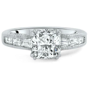 3ct Cushion Diamond Engagement Ring Solitaire with Accents 14k White Gold Finish