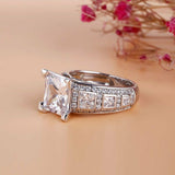 3Ct Princess Cut Diamond Stylish Solitaire with Accent Ring 14K White Gold Over