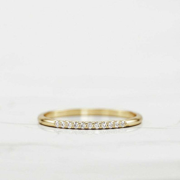 Thin Minimalist Wedding Band 0.4ct Round Cut VVS1 Diamond 14k Yellow Gold Finish