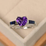 2ct Heart Cut Amethyst Trilogy Ring 14k White Gold Over Tapered Baguette Accents