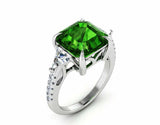 2ct Asscher Cut Green Emerald Trillion Accent Trilogy Ring 14k White Gold Finish