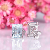 1.5ct Emerald Cut Blue Aquamarine Solitaire Stud Earrings 14k White Gold Finish