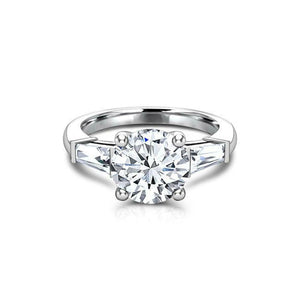 Tapered Baguette Accents Trilogy Ring 2ct Round Cut Diamond 14k WhiteGold Finish