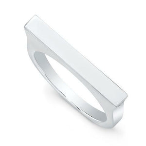 Elegant Horizontal Bar Design Engravable Ring for Women 14k White Gold Finish