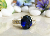 2.1ct Engagement Ring Oval Cut Sapphire Round Diamond Accent 14k YellowGold Over