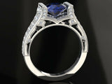 4ct Round Cut Blue Sapphire Dual Row Accent Solitaire Ring 14k White Gold Finish