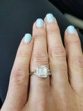 4Ct Emerald Trapezoid Cut Diamond Trilogy Engagement Ring 14K White Gold Finish