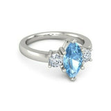 2Ct Marquise Cut Blue Topaz Three Stone Ring 14K White Gold Finish Round Accents