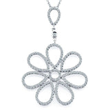 2.2ct Round Cut Diamond Pendant with Chain Flower Design 18k White Gold Finish