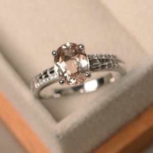 2ct Oval Cut Morganite Engagement Ring Solitaire Round Accent 14k WhiteGold Over