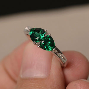 2ct Trillion Cut Green Emerald Two Stone Engagement Ring 14k White Gold Finish