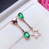 1ct Oval Cut Green Emerald Star Design Long Drop Earrings 14k Rose Gold Finish