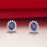 2ct Oval Cut Blue Sapphire Flower Solitaire Stud Earrings 14k White Gold Finish