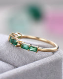 2Ct Baguette Cut Green Emerald Minimalist Wedding Band Ring 14K Yellow Gold Over