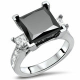 4.5Ct Princess Cut Black Diamond Accents Solitaire Ring 14K White Gold Finish