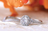 Art Deco Bridal Set Engagement Ring 2ct Round Cut Diamond 14k White Gold Finish