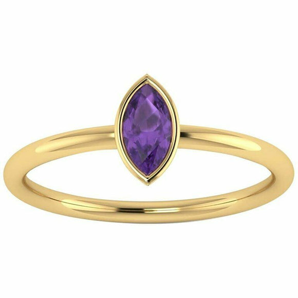 0.4ct Marquise Cut Purple Amethyst Engagement Ring Solitaire 14k YellowGold Over