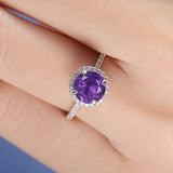 1ct Round Purple Amethyst Halo Solitaire Engagement Ring 14k White Gold Finish