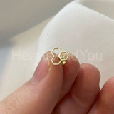 HoneyComb Design Stud Earrings for Women 14k Yellow Gold Plated