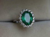 2.6ct Engagement Ring Oval Cut Green Emerald Diamond Floral 14k WhiteGold Finish