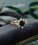 Halo Solitaire Engagement Ring 1.5ct Round Cut Black Diamond 14k RoseGold Finish