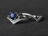 2ct Engagement Ring Heart Cut Blue Sapphire Bridal Set 14k White Gold Finish