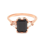 1.5ct Emerald Black Diamond Trillion Sides Engagement Ring 14k Rose Gold Finish