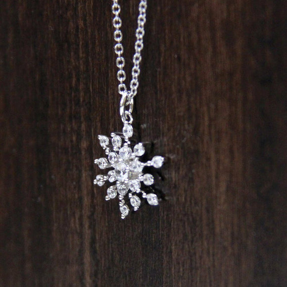 0.28ct Round Diamond Snowflake & Flower Pendant 14k White Gold Finish NO CHAIN