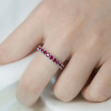 1ct Round Cut Pink Ruby Wedding Band Stackable Half Eternity 14k White Gold Over