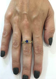 1ct Round Cut Blue Sapphire Floral Petal Solitaire Ring 14k Yellow Gold Finish