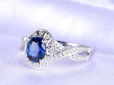 1.5ct Oval Cut Blue Sapphire Halo Diamond Infinity Ring 14k White Gold Finish