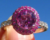 2.2ct Round Cut Pink Sapphire Double Halo Engagement Ring 14k White Gold Finish