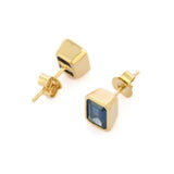 1.5ct Stud Earrings Emerald Cut Sapphire Bezel Set Solitaire 14k YellowGold Over