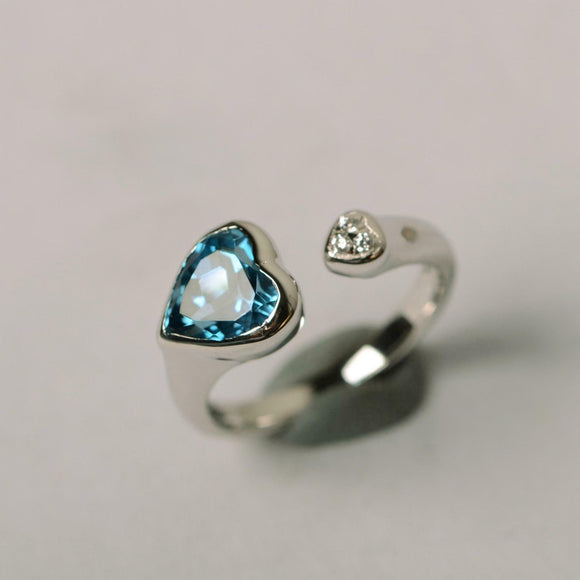 1ct Heart Cut London Blue Topaz Open Cuff Stackable Ring 14k White Gold Finish