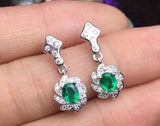 3.4ct Drop Earrings Oval Cut Green Emerald Floral Design 14k White Gold Finish