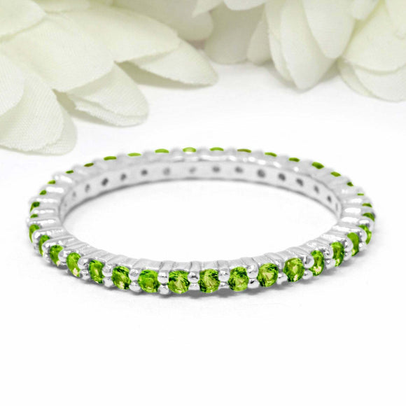 2ct Round Green Peridot Wedding Band Full Eternity Stackable 14k White Gold Over