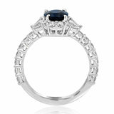 2ct Oval Cut Blue Sapphire Engagement Ring Halo Round Accent 14k White Gold Over