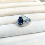 2ct Engagement Ring Round Cut Blue Sapphire Halo Star Accent 14k White Gold Over