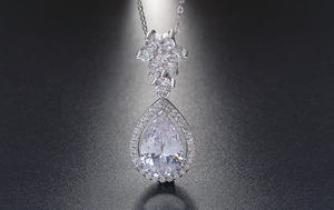 3ct Pear Diamond Halo Water Drop Shape Pendant with Chain 14k White Gold Finish