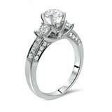 3Ct Round Cut Diamond Solitaire Ring 14K White Gold Finish with Princess Accents