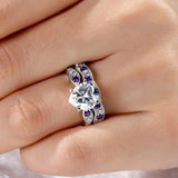 2.5Ct Heart Cut Diamond Amethyst Bridal Set Engagement Ring 14K White Gold Over