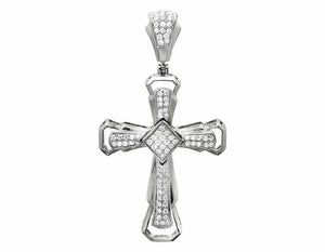 0.65ct Round Cut VVS1D Diamond Pendant Unique Cross Charm 14k White Gold Finish