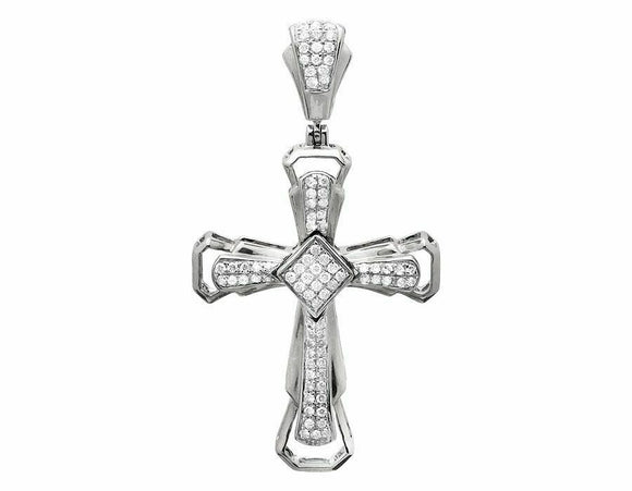 0.65ct Round Cut VVS1D Diamond Pendant Unique Cross Charm 14k White Gold Finish