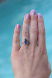 2.2ct Engagement Ring Pear Cut Blue Sapphire Hidden Halo 14k Rose Gold Finish