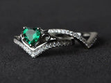 2ct Engagement Ring Heart Cut Green Emerald Bridal Set 14k White Gold Finish