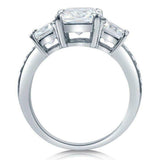 4Ct Emerald Cut Diamond Three Stone Ring 14K White Gold Finish with Round Accent